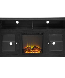 58" Wood Highboy Fireplace Tv Stand, Black