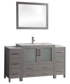 Vanity Art Single Vanity Set With Ceramic Top, 60", Gray, Standard Mirror