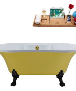 60" Streamline N104BL-BGL Soaking Clawfoot Tub and Tray With External Drain