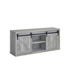 59 Inch Farmhouse Wooden Tv Console With 2 Sliding Barn Doors, Gray