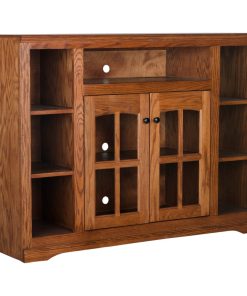 55" Wide Oakridge Tall Bookcase Entertainment Console, Medium Light Oak