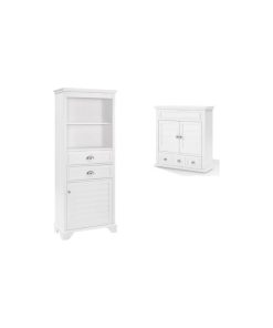2 Piece Bathroom Furniture Set with Medicine Cabinet and Linen Cabinet in White