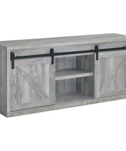 59" TV Console with Sliding Doors, Gray and Black