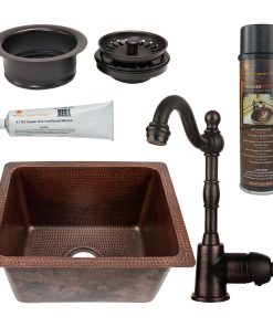 17" Hammered Copper Bar/Prep/Laundry/Utility Sink Pack-4 With Accessories