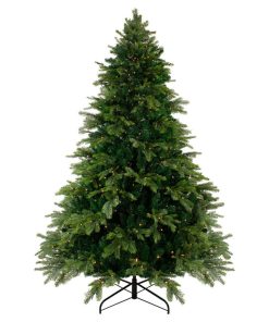 7.5' Pre-Lit Woodcrest Pine Artificial Christmas Tree, Warm White LED Lights
