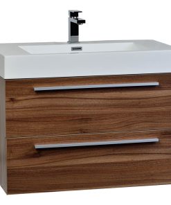 31.5" Wall-Mount Bathroom Vanity Set Walnut With LED Mirror