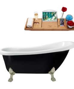 61" Streamline N481BNK-IN-BGM Clawfoot Tub and Tray With Internal Drain