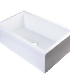 30"White Smooth Solid Thick Wall Fireclay Single Bowl Farm Sink