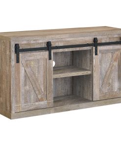 48" TV Console with Sliding Doors, Weathered Oak and Black