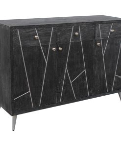 Three Door Three Drawer Media Credenza, Gray Sandblast