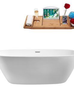 59" Streamline N-700-59FSWH-FM Soaking Freestanding Tub With Internal Drain