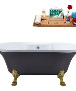 60" Streamline N105BGL-CH Soaking Clawfoot Tub and Tray With External Drain