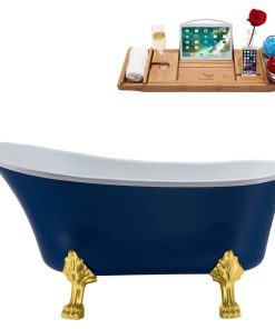 55" Streamline N370GLD-IN-BGL Clawfoot Tub and Tray With Internal Drain