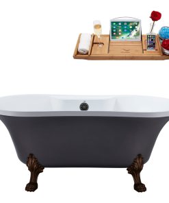 60" Streamline N105ORB-BGM Soaking Clawfoot Tub and Tray With External Drain