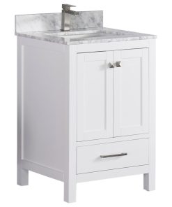 24" Vanity Wood Body With White Marble, White