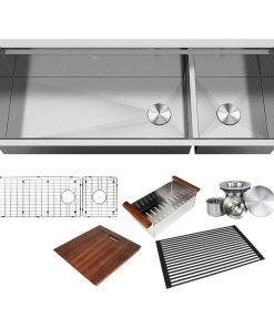 48in. 16-Gauge Undermount Double Bowl Stainless Steel Kitchen Sink w/Accessories