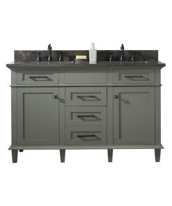 54" Double Sink Vanity Cabinet, Carrara White Top, Pewter Green