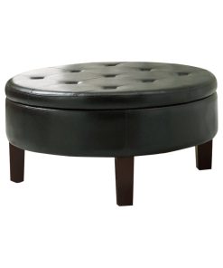 Traditional Round Tufted Storage Ottoman, Dark Brown