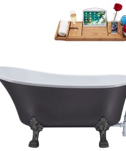 63" Streamline N351BGM-CH Soaking Clawfoot Tub and Tray With External Drain