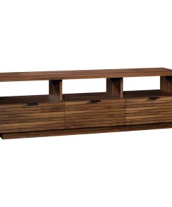 Transitional TV Stand, 3 Cubbies and 3 Drawers With Grooved Front, Grand Walnut