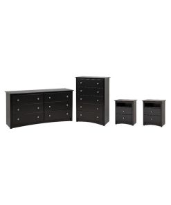 4 Piece Bedroom Set Night Stand Dresser and Chest, Black
