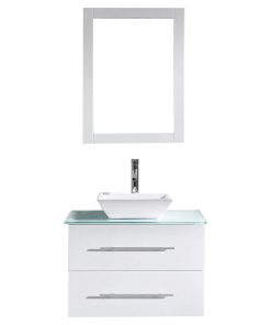 Virtu Marsala 29" Single Bathroom Vanity, White, Brushed Nickel Faucet, Mirror