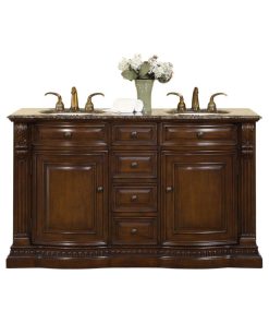 60 Inch Small Walnut Double Sink Bathroom Vanity, Choice of Top, Traditional, Ba