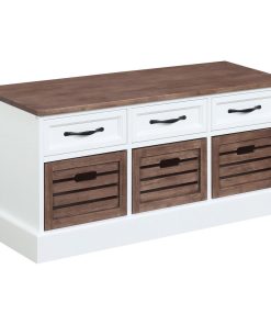 3 Drawers Storage Bench, Weathered Brown and White