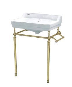 Whitehaus WHV024-L33-1H-B Single Hole Console Sink With Polished Brass Leg