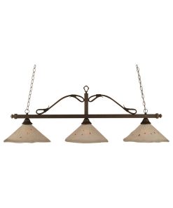 Toltec Lighting Scroll 3-Light Billiard Light, Frosted Crystal Glass, Bronze