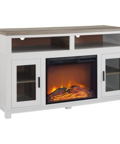 Unique Entertainment Center, 2 Side Glass Doors and Electric Fireplace, White