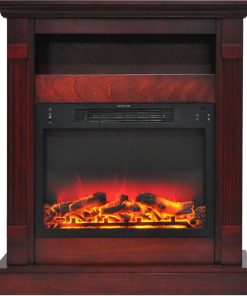 33.9"X10.4"X37" Sienna Fireplace Mantel With Logs And Grate Insert - Cherry