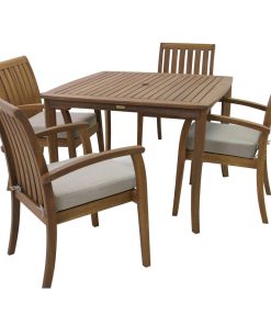 5-Piece Eucalyptus Dining Set with Deluxe Danish Stacking Chairs
