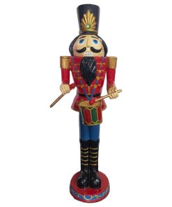 4' Nutcracker Toy Soldier Playing Drums, Resin Figurine With LED Lights, Red