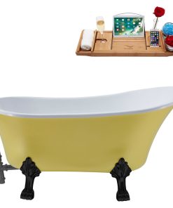 63" Streamline N350BL-BGM Soaking Clawfoot Tub and Tray With External Drain