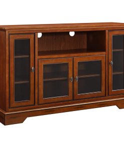 Traditional TV Stand, Tall Design With 4 Glass Doors and Open Compartment