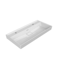 Trough Ceramic Wall Mounted or Drop In Sink, Two Hole