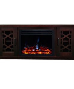 56" Arcadia Mid-Century Modern Electric Fireplace Heater, Mahogany