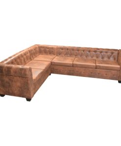 vidaXL Chesterfield Corner Sofa 6-Seater Faux Leather Brown Chaise Longue