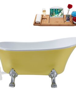 63" Streamline N350CH-WH Soaking Clawfoot Tub and Tray With External Drain
