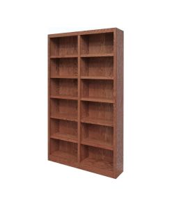 Traditional 84" Tall 12-Shelf Double Wide Wood Bookcase in Dry Oak