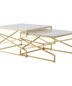 2-Piece Inspired Home Araya Coffee Table, Square Marble/Stackable, Gold