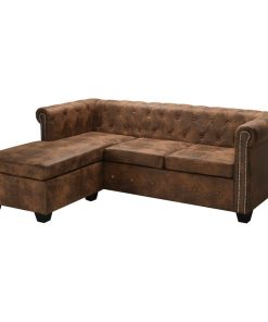 vidaXL L-shaped Chesterfield Sofa Artificial Leather Brown Home Living Room