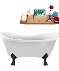 62" Streamline N1020BL-IN-WH Clawfoot Tub and Tray With Internal Drain