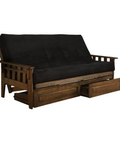 Tucson Frame-Rustic Walnut Finish-Suede Black Mattress-Storage Drawers