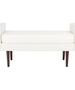 Esme Midcentury Bench Cream Velvet/Walnut