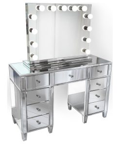 48" Mirrored Vanity Table MultiDrawer With LED Dimmable Hollywood Mirror and Ch
