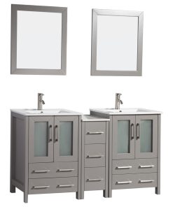 Vanity Art Vanity Set With Ceramic Top, 60", Gray, Standard Mirror
