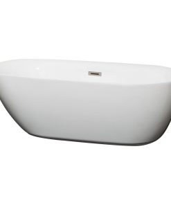 65" Freestanding Bathtub, White, Brushed Nickel Drain and Overflow Trim