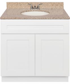 36" Bathroom Vanity, Wheat Granite Top, Faucet LB3B, Alpina White